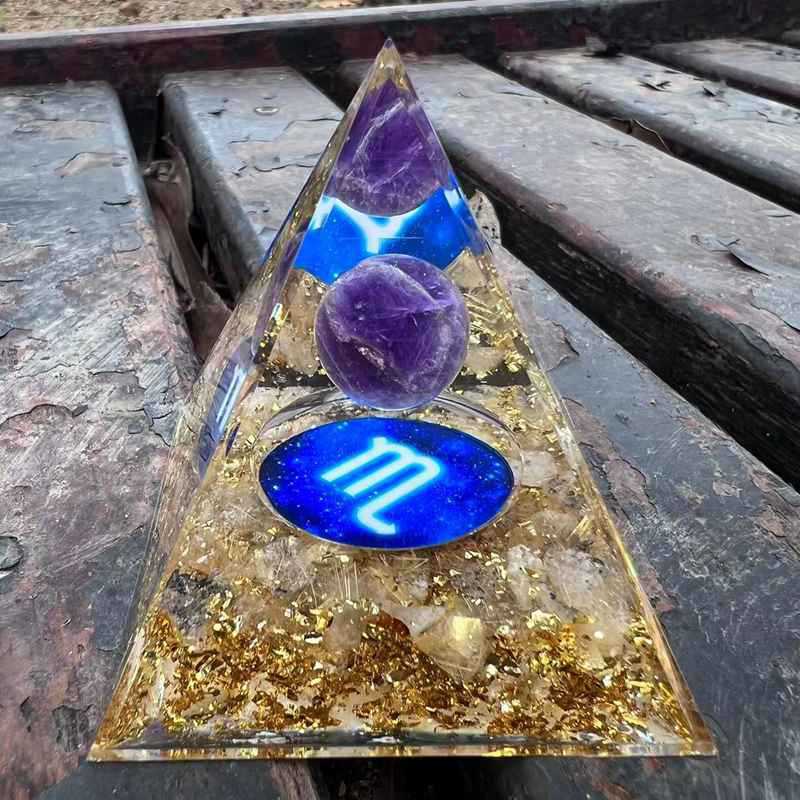 Natural Orgone Energy Crystal Scorpio Pyramid Reiki Healing Amethyst Ball Decor