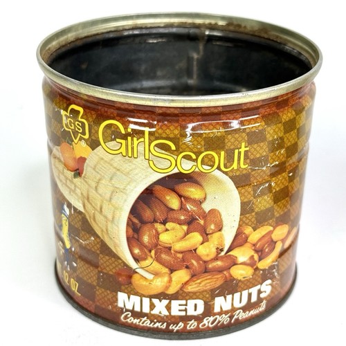 Two Vintage Girl Scout Mixed Nuts 12oz. Cans - Planters - 1960's - Picture 8 of 15