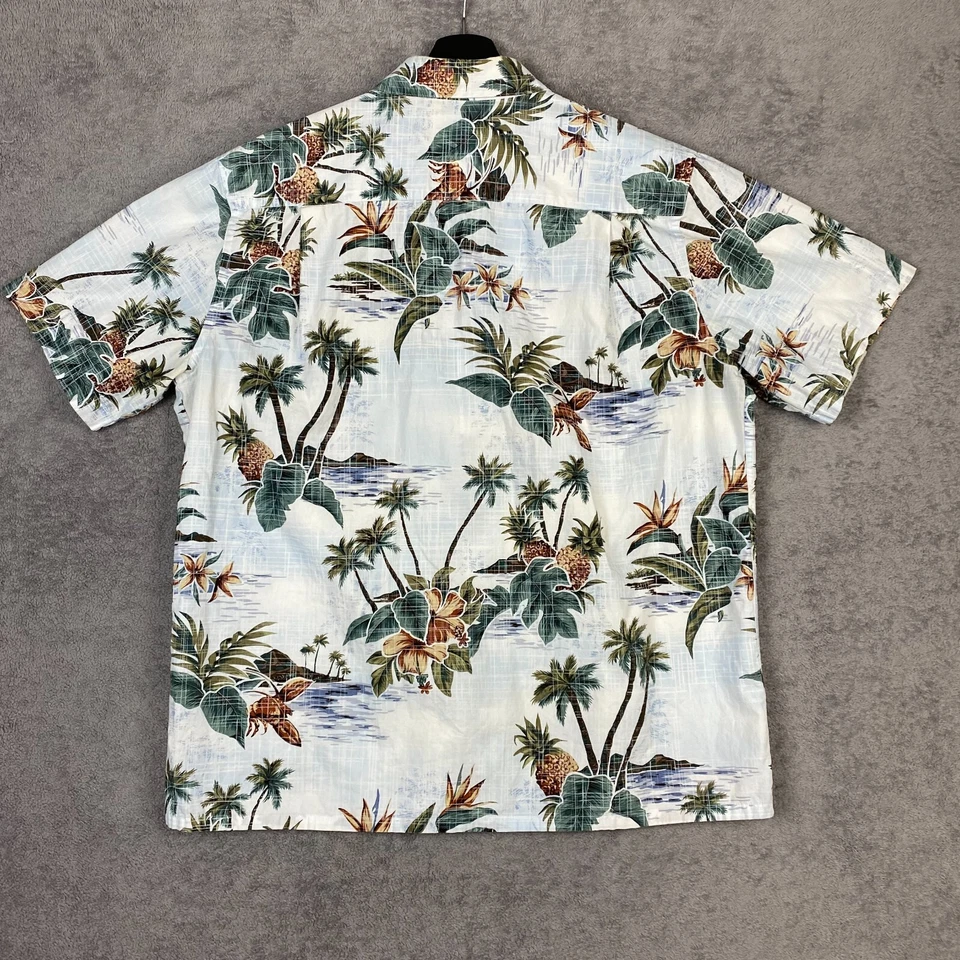 Campia Moda Hawaiian Shirt Men Large White Green Tropical Short Sleeve Button-Up - Image 2 of 4