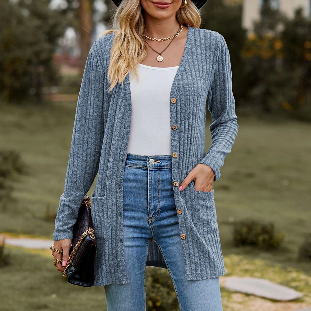 Cardigan Bross Pour Femme Veste Manteau Tricot Bouton Pull Hauts