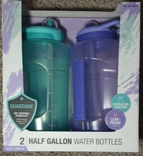 Zulu Goals Water Bottles Jugs Purple Green Plastic 2-Pack 64oz Half Gallon Straw