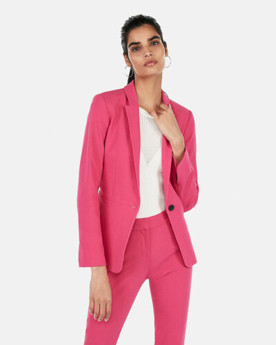 NEW EXPRESS $128 PINK TEXTURED SLIT CUFF ONE BUTTON BLAZER JACKET SZ 14 - Picture 1 of 2