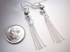 Silver Ball and Five Chains 925 Sterling Silver Dangle Earrings
