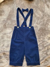 Vintage Baby Boys Blue Pants With Suspenders And Bow Tie 24 Mo