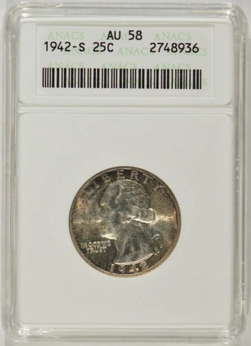 1942-S Washington Silver Quarter 25c ANACS AU58 2748936