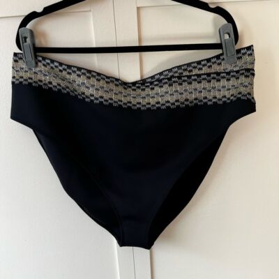 River Island Plus NWOT Bikini Bottom Black With Gold Embroidered Detail Size 22