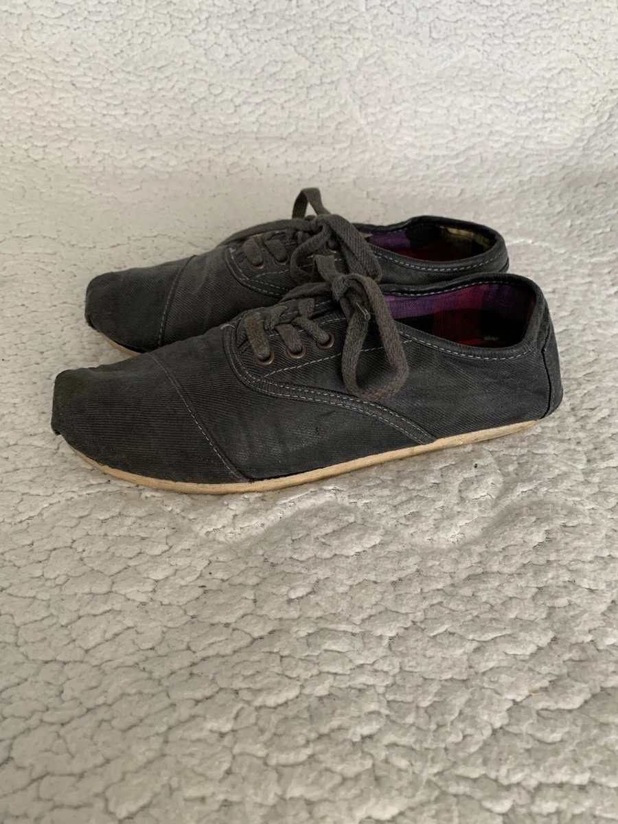 TOMS Shoes Cordones Twill Slip on 100910 Lace Up Dark Grey Mens Size 8 DAMAGED