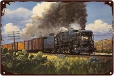 Old Steam Train Vintage Metal Sign Fast Moving Trains Decor Retro Iron Painting