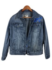 Seven7 Women's Size Small Blue Floral Embroidered Denim Jacket