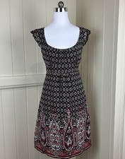 Portmans Vintage 90’s Dress Size S Black Red Print Low Cut Y2K Knee Length