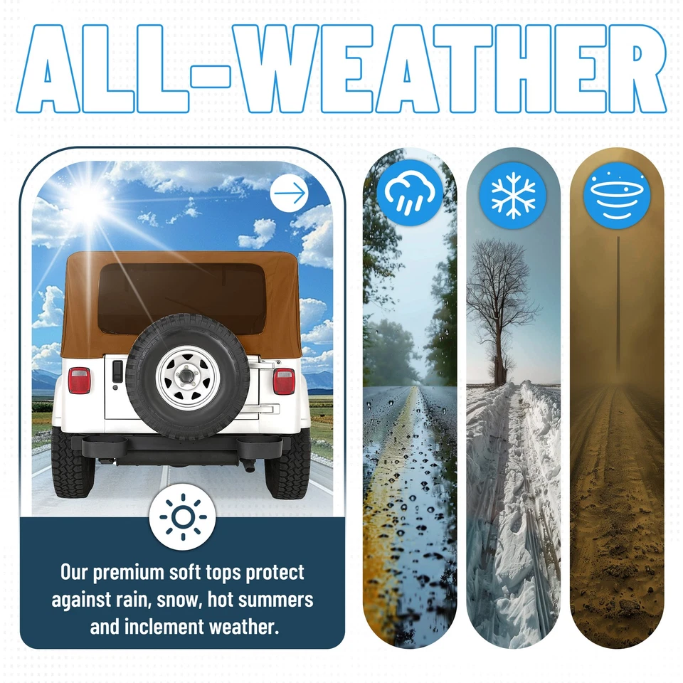 Soft Top Kit Upper Doors and Tinted Windows Tan For 1987-1995 Jeep Wrangler YJ - Image 3 of 4