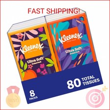 Kleenex On-The-Go Facial Tissues, 8 On-The-Go Packs, 10 Tissues per Box, 3-Ply 
