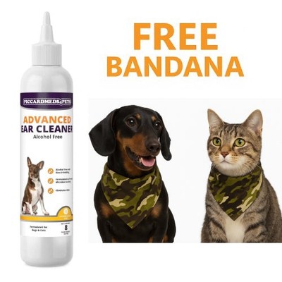 Piccardmeds4pets Advanced Ear Cleanser Alcohol Free Pets 8 oz. + Free Bandana!