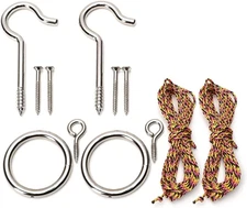 Hook and Ring Swing DIY Kit Heavy-Duty Hardware and String Ring Toss Game, Set o