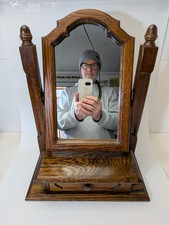 Edwardian Style Vintage Oak Tilting Dressing Table Toilet Mirror With Drawer