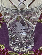 Cut Glass Crystal 10 1/4” Vase Intaglio Etched Bohemian Nachtmann Ajka Style