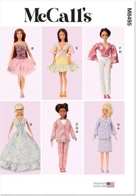M8495OS 11.5'' Fashion Doll Clothes Sewing Pattern Packet, Design Code M8495, One