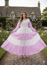 Women Cotton Floral Flared Maxi Anarkali Kurti Kurta Long Party Dress With Belt