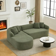 L Shaped Corduroy Sofa Cloud Couch Compression Boneless Sofas w/ 4 Throw Pillows