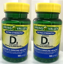 2x Spring Valley Vitamin D3 125 mcg per Softgel 5000 IU 200 softgel /exp 08 /27