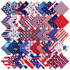100 Pcs 8 x 8 Inches Cotton Patriotic Quilting Fabric Memorial Day Fabric Bun...