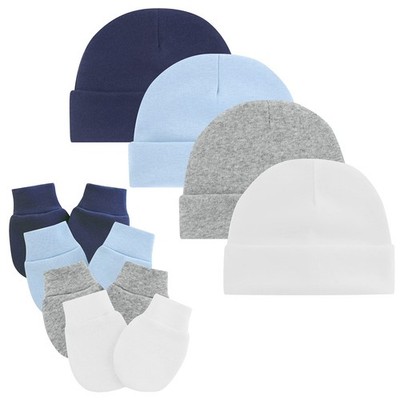 Zando Baby Hats and Mittens Infant Beanie Caps 4-Pack Dark Blue/Sky Blue/Grey/Wh