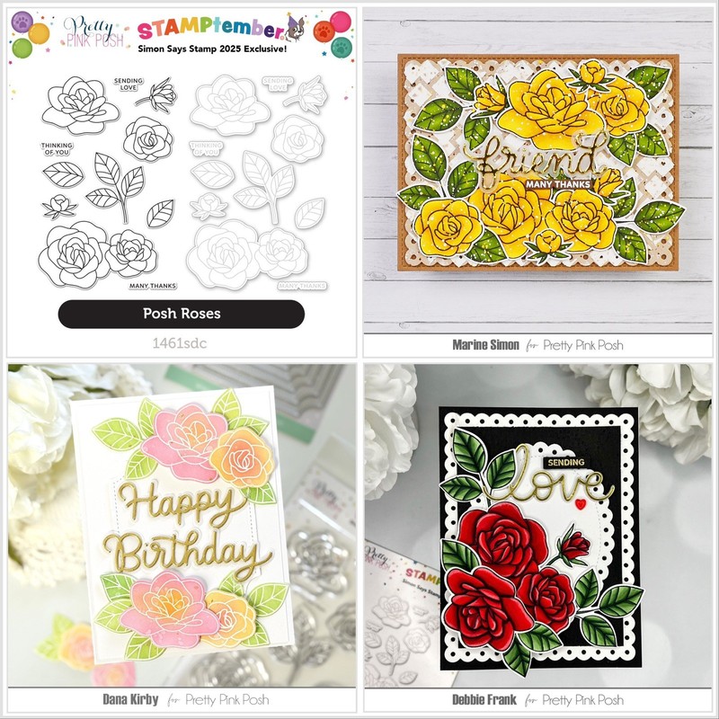 NEW - Stamptember 2025 - Pretty Pink Posh - Posh Roses -Stamp and Die Set