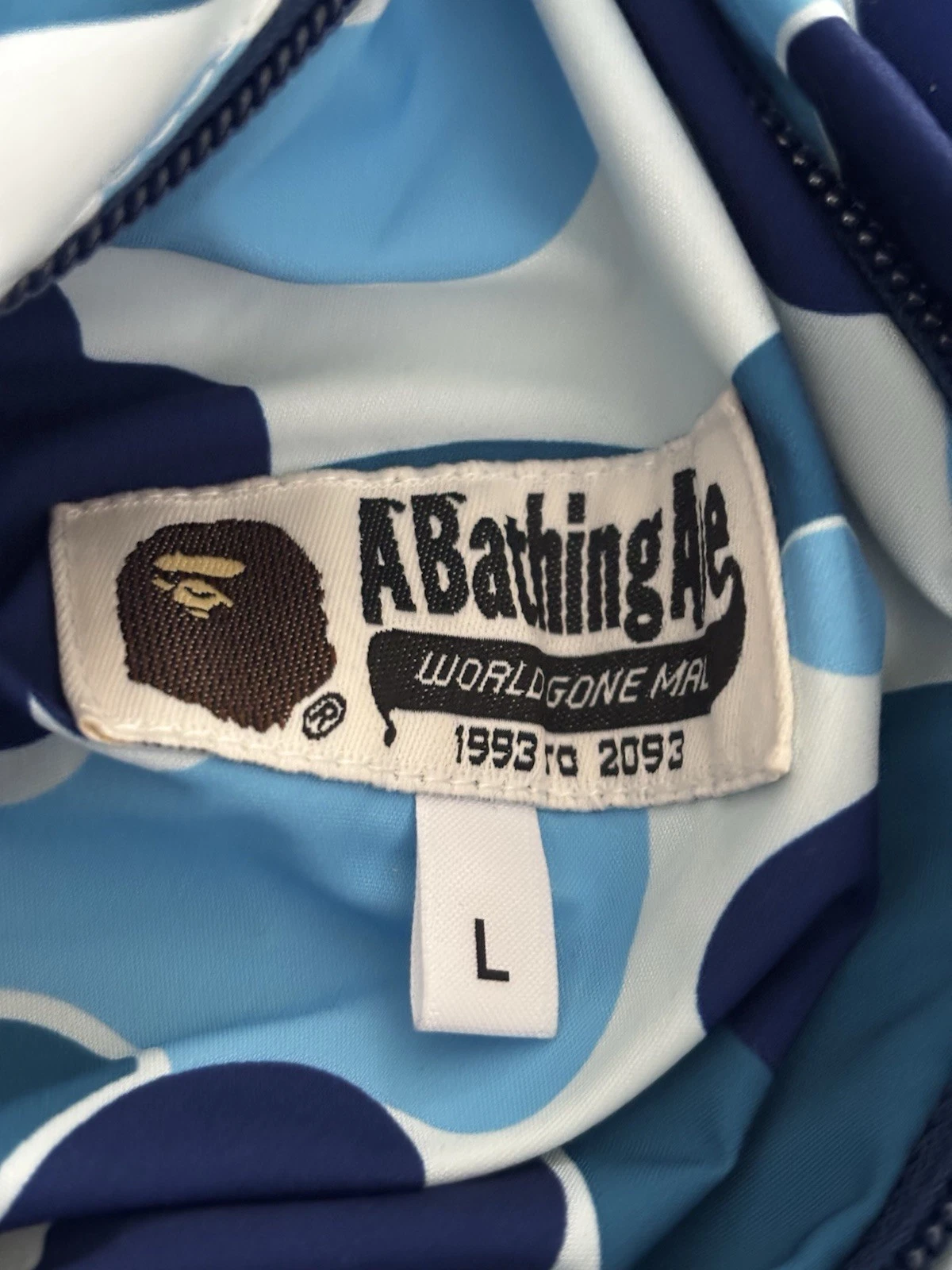 BAPE A Bathing Ape ABC Camo Reversible Down Jacket Blue Navy L Authentic - product detail image 7