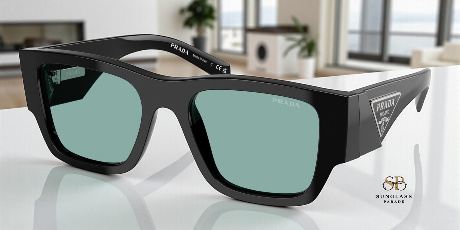 PRADA PR 10ZS 16K40K Black Petrol Green 54 mm Men's Sunglasses