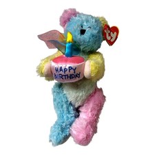 Vintage Ty Beanie Baby Birthday Bear Plush   Multicolor Tie-Dye  Happy Birthday  