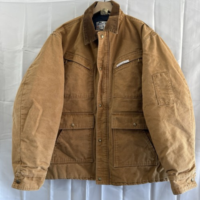 #ad Vtg Master Made Brown Canvas Chore Farm Trucker Jacket Corduroy Mens 50L XXL *** $37.99