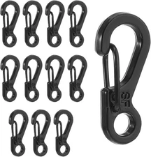 Molain 12 Pcs Tiny Carabiner Clip Metal Small Spring Snap Hooks, 1 inch Black 