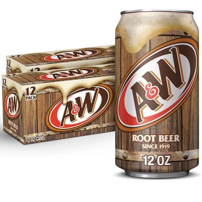 A&W Root Beer Soda Pop 12 fl oz 12-Pack Cans, Classic, Carbonated, Refreshing..