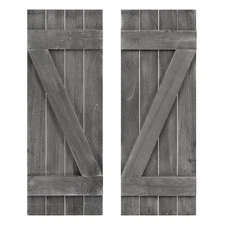Window Shutter Set of 2 Reclaimed Paulownia Wood Wall Decor w/ Antiqued Surface