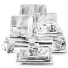 Dinnerware Sets, 30 Piece Porcelain Plates and Bowls Sets for 6, Square Dish ...