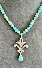 Barse 925 Sterling Silver Turquoise Beaded Fleur De Lis Necklace Thailand 22”