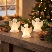 3Er Set LED Deko Licht Engel Weiß Porzellan Weihnachtsdeko Engelsfigur Tischdeko