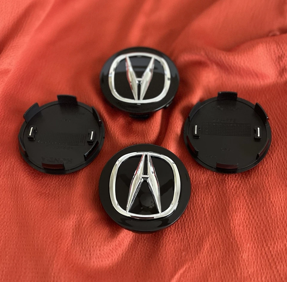 4 ACURA 69mm Black Wheel Center Caps Silver Chrome Emblem Fits TL MDX RL RDX TSX - Image 4 of 4