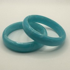 Lot of 2 Vintage Bangle Bracelets MCM Marbled Baby Blue Plastic Lucite 8”