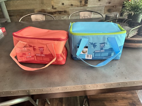 Trader Joes Set 2 Mini Isoliertasche Pfirsich Blau Tragetasche Paket Picknick Reise Kühlbox