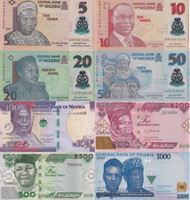 Nigeria 5 10-1000 Naira 2021-2022 P 34 38 39-49 Paper Polymer UNC Set 8 pcs