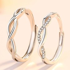 925 Sterling Silver Adjustable Crystal Twisted Ring Women Mens Jewellery Gift