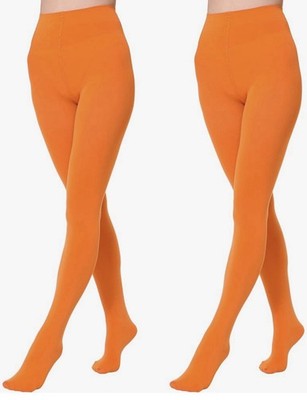 Two Pairs Women s Orange Opaque Tights Size Small/Medium - New