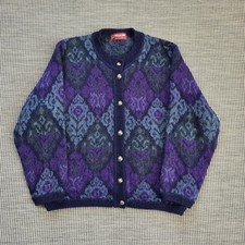 Vintage Pitlochry Mohair Cardigan Size Medium Blue Diamond Knit Made in UK
