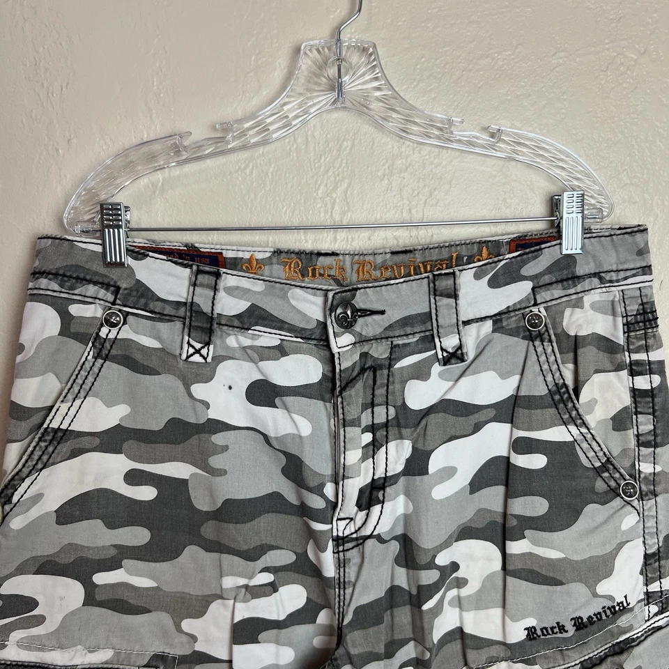 Pantalones Cortos Rock Revival Para Hombre 34 (Ajuste 36) Blanco Camuflaje Clásico Carga Foto 4 de 4