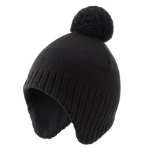 Boys Girls Winter Hats with Earflaps Beanie Hat Warm Knitted Kids Hat Black M