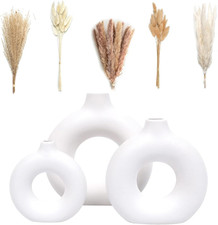 Set of 3 White Ceramic Vase with 65 PCS Dried Pampas Grass Flowers Aesthetic Boh