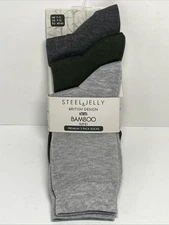 Steel & Jelly Bamboo Blend Socks 3 Pair Beige Green and Gray Premium