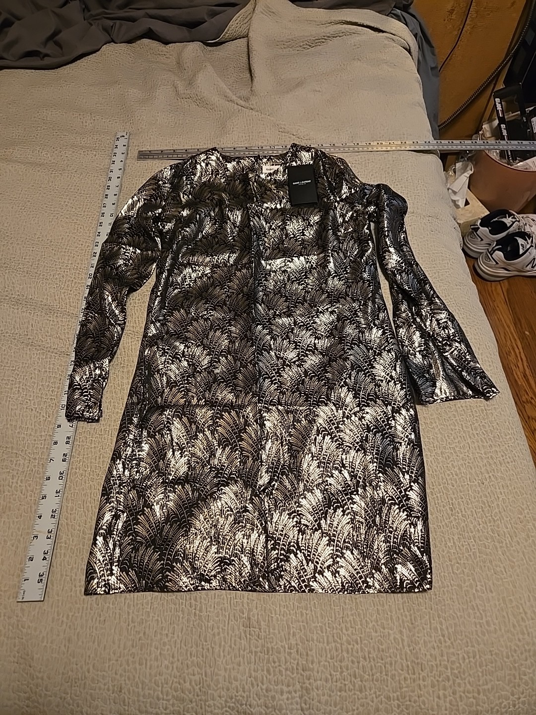 Mini Abito Saint Laurent Di Parigi Seta Oro Tg F34 Made In France