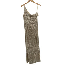 Ieena For Mac Duggal Women Gold-sequin One-shoulder Formal Evening Gown Gold 12